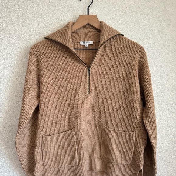 Madewell Glenbrook Half-Zip Pullover Wool Sweater in Camel Tan XS Casual Minimal - Picture 2 of 8